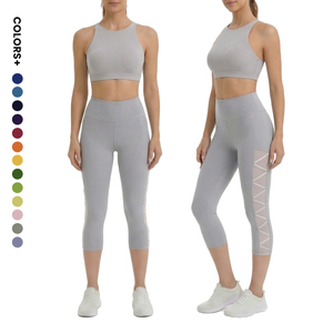 Leggings de yoga pour femmes avec logo personnalisé, empiècements en mesh, compression, pantalon de sport, vêtements de fitness, haute élasticité, capris de course et de yoga - Product Image 1