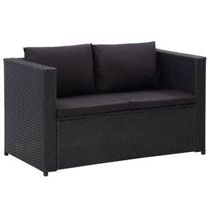 Set da salotto in 3 pezzi in Poly Rattan nero con comodi cuscini per il relax in giardino - Product Image 3