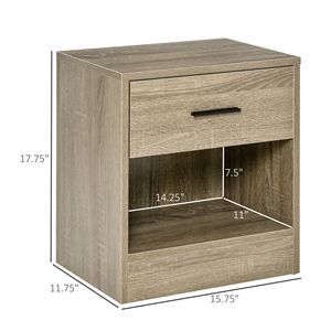 "Modern Grey Wood <b>Side</b> <b>Table</b> with <b>Drawer</b> & Bottom Shelf for Living Room or Bedroom" - Product Image 3