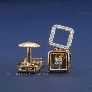 Boucles d'oreilles élégantes en or jaune 14 carats avec diamants de laboratoire, pierres rondes élégantes, légères et confortables à porter - Product Image 6