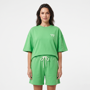 Vêtements pour femmes, été, couleur unie, ensembles décontractés pour femmes, t-shirt ample 100% coton et short, ensemble 2 pièces pour femmes - Product Image 4