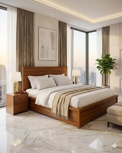Base de Cama de Madera de Lujo, Tamaño King, Juego de Muebles de Dormitorio, Camas de Plataforma de Madera Maciza con Mesita de Noche para Hotel, Villa, Apartamento - Product Image 2
