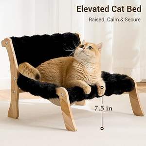 Canapé-lit pour chat en bois massif, canapé avec surface en peluche ultra-douce lavable, dossier inclinable, meubles de salon surélevés pour animaux de compagnie - Product Image 4