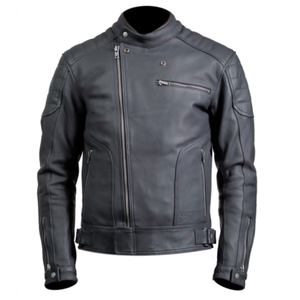 Blouson de moto en cuir PU pour homme, col montant, fermeture éclair, design rayé, coupe-vent, style moto, pour l'automne - Product Image 2