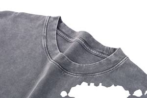 Venta al por mayor 250gsm100% algodón hombres cuello redondo lavado con ácido camiseta de alta calidad cómodo ocio con logotipo personalizado - Product Image 2