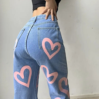Taille haute jean pantalon grande taille petit ami Denim pantalon coeur imprimé Baggy femmes jean 2023 personnalisé évasé jean vintage pantalon
