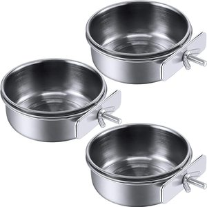 Tasses d'alimentation pour oiseaux fournies en grande quantité avec support de pince Perroquet Cage à nourriture et à eau Bol suspendu Tasse Coop en acier inoxydable - Product Image 1