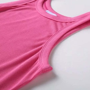 Camiseta sin mangas de punto transpirable para mujer, color sólido, cuello redondo, estilo informal, color rosa - Product Image 6