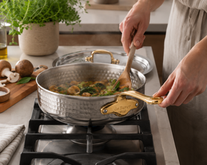 Hammered Stainless Steel Cooking <b>Pan</b> <b>With</b> Brass Handle <b>Lid</b> Luxury Kitchen Cookware Saucepan Wholesale Supplier India OEM Custom - Product Image 5