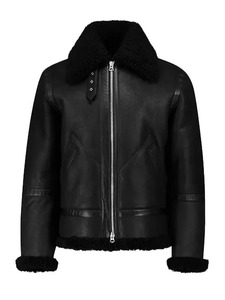<b>Mens</b> <b>Shearling</b> Black Leather <b>Jacket</b> - Product Image 1