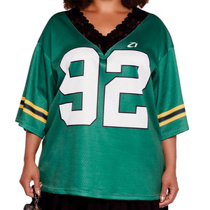 Trendy New Women's Brazil American Football jersey Striped Lace Mesh Jersey OEM Private Label Green Team Mesh T- Shirt Supplier - Product Image 6