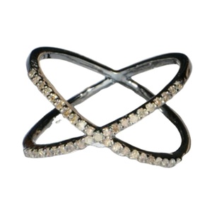 Anillo cruzado de Plata de Ley 925 unisex, de diamante natural piedra preciosa, joyería fina hecha a mano - Product Image 1