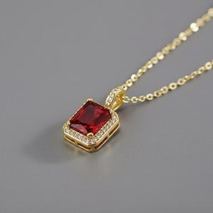 Pendentif en grenat rouge taille émeraude, argent sterling 925 plaqué or 14 carats, bijou délicat pierre de naissance de janvier, cadeau - Product Image 4