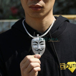 จี้หน้ากากเพชรทรงกลมเจียระไนแบบบริลเลียนท์ ชุบโรเดียม เงินแท้ 925 ประดับเพชรเลี้ยงในห้องปฏิบัติการ สไตล์ฮิปฮอป สำหรับทุกเพศ ใส่ได้ทุกวัน - Product Image 5