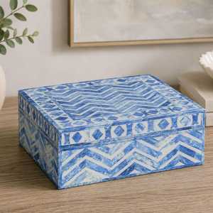 Boîte de rangement décorative bleue et blanche en os et résine, motif géométrique, pour salon et coiffeuse - Product Image 4