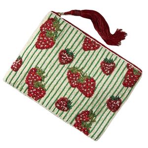 Mignon haute qualité à la main perlé fraise broderie Mini sac à glissière fantaisie élégant élégant à la mode Premium de l'inde - Product Image 1