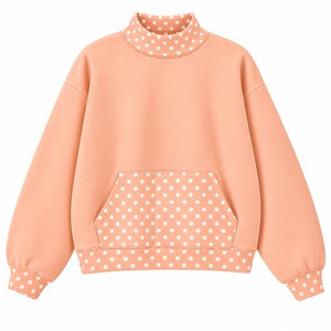 Women Mockneck <b>Sweat</b> <b>Top</b> Polka Dot Collar Design Polka Dot Bottom Cuff Detail Relaxed Oversized Fit Modern Long Sleeve Apparel - Product Image 6