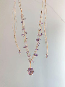 Collier en macramé d'améthyste fait main, vente en gros, style bohème, cordon violet tressé, éclats de cristal, fournisseur de bijoux en pierres précieuses - Product Image 4
