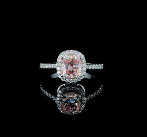 Cushion Cut Pink Diamond Halo Engagement <b>Ring</b> with Pave <b>Band</b> - Product Image 1