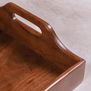 Eco-Friendly Rectangular Acacia Wood Serving <b>Tray</b> with Handles - Solid Wooden Decorative Platter for Coffee Table <b>Breakfast</b> - Product Image 3