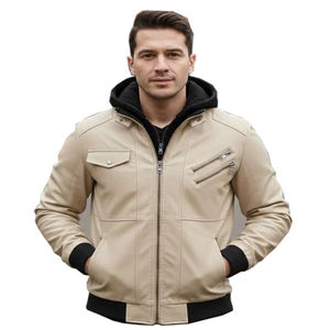 Chaqueta de Cuero Genuino para Hombre, Diseño Unisex con Bloques de Color, Cuello Alto, Invierno, Alta Calidad, Venta al Por Mayor - Product Image 6