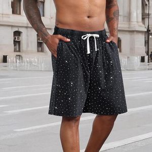 Men's Glitter Rhinestone Shorts <b>Y2k</b> Sparkly <b>Vintage</b> Acid Wash Cotton Drawstring Streetwear Loose Shorts with Pockets - Product Image 2