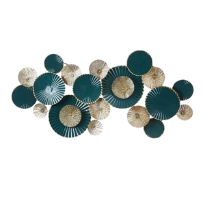 Modern Geometric Metal <b>Wall</b> <b>Decor</b> Teal and Gold 3D Circular Fan Art Large Metal <b>Wall</b> Sculpture Handcrafted Luxury <b>Wall</b> Hanging - Product Image 2