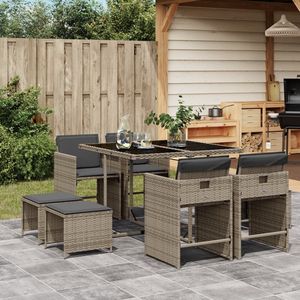 Set da Pranzo Pieghevole per Esterni a 8 Posti in Rattan PE Grigio, Arredamento da Giardino Stile Contemporaneo - Product Image 1