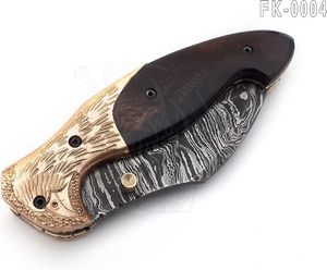 Cuchillo de bolsillo plegable con mango de acero de Damasco OEM personalizado, hoja recta con punta caída, hecho a mano, para caza, camping, supervivencia y uso general. - Product Image 2
