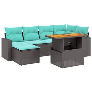 ชุดโซฟาลานบ้านหวายโพลีสีดำ 7 ชิ้นพร้อมชุดเบาะรองนั่งในสวน - Product Image 2