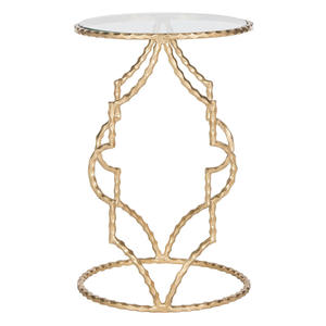 Table d'appoint contemporaine en aluminium finition or avec deux étagères en verre, élément de mobilier élégant pour la maison - Product Image 2