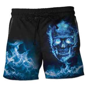 Pantalones Cortos de Playa para Hombre al por Mayor con Estampado de Calavera de Llama Azul, Estilo Gótico Urbano, de Secado Rápido, Estilo Biker, con Bolsillos - Product Image 6