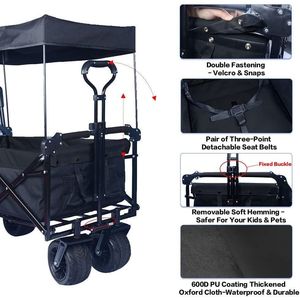All Terrain Brake 140L Foldable Collapsible Wagon Cart with Removable Canopy for <b>Camping</b> - Product Image 3