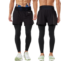 Pantalones Deportivos de Compresión 2 en 1 de Secado Rápido para Hombre, Leggings de Ciclismo Sólidos de Verano con Bolsillo Trasero con Cremallera, Ropa Deportiva para Correr