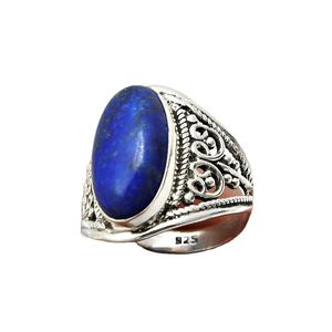 Conjunto de bisel de lapislázuli Natural azul, forma ovalada, anillos de plata de ley 925, regalo de joyería para mujer, venta al por mayor, joyería de plata, anillos de piedras preciosas - Product Image 1