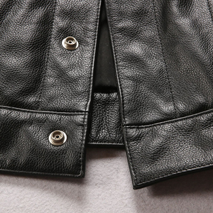 Nouvelle veste de motard tendance 2026 pour homme en cuir véritable, noire, col montant, fermeture éclair, style moto, respirante - Product Image 3