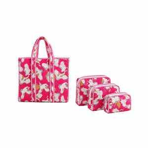 Lot de quatre trousses de voyage matelassées en tissu floral, pochettes de maquillage, organiseurs de rangement pour vanité, accessoires d'emballage pour valise - Product Image 1