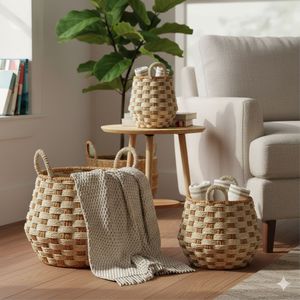 Juego de 2 cestas regulares GENTONG, artesanía de corteza de plátano y junco marino - Product Image 3