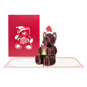 3D Pop Up Christmas Invitation Handmade <b>Paper</b> <b>Craft</b> with Brown Bear - Product Image 1