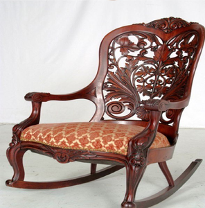 Fauteuil à bascule classique en bois avec assise et dossier en cuir clouté, disponible à prix de gros. - Product Image 6