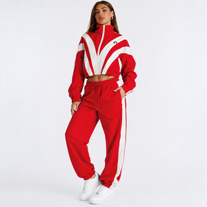 Ensemble de jogging 2 pièces réfléchissant avec bordures, coupe oversize, en nylon Ripstop, comprenant une veste coupe-vent et un pantalon, survêtement léger pour femme avec sweat à capuche - Product Image 5