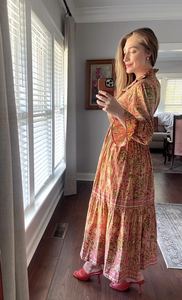 Femmes filles pur coton Maxi robe indien bloc imprimé décontracté été soirée à la mode nouvelle vente en gros longue robe mi-longue - Product Image 4