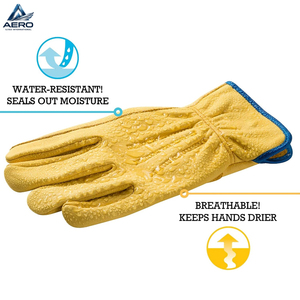 Heavy-Duty Reinforced Palm Patch Comfortable & Breathable Daily Industrial Use Multipurpose Yellow Leather Safety Drive <b>Gloves</b> - Product Image 5