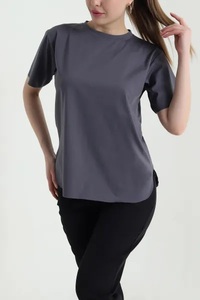 T-shirt à col roulé à manches courtes pour femme EVER GLOW, couleur unie, coupe classique, décontracté, 100% coton, 220g, respirant, anti-UV, séchage rapide - Product Image 3