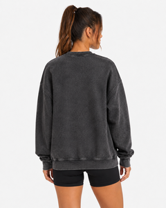 Sudadera Oversize Casual de Mujer con Efecto Ácido, Cuello Redondo, Estilo Vintage, Forro Polar Lavado, Manga Larga, Cómoda, Top de Streetwear - Product Image 4