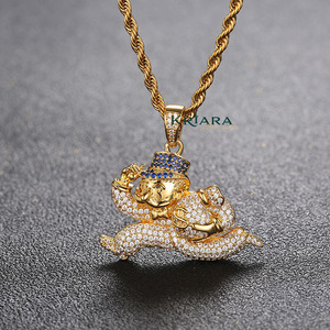 Pendentif Animal en Argent 925 et Moissanite, Plaqué Or 18K, Bijoux Unisexe Hiphop, Rond Brillant - Product Image 1