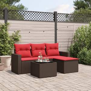 Ensemble de canapés de patio en polyrotin marron 5 pièces avec coussins, meubles d'extérieur durables - Product Image 1