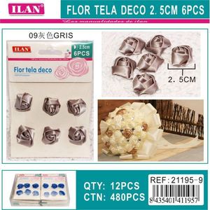 Fiore decorativo in tessuto ILAN 2,5 cm 6 pezzi grigio per artigianato e decorazione - Product Image 3
