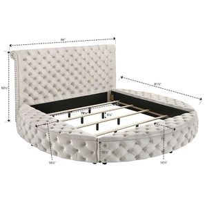 Lussuoso letto portaoggetti imbottito in avorio con pedana in legno-fondina per camera da letto - Product Image 6