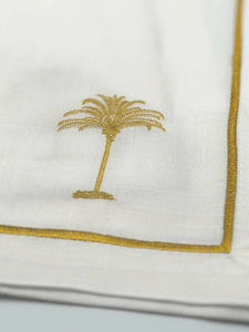 Ensemble de sets de table et serviettes personnalisés en gros, lavables en machine, brodés motif palmier doré, en polyester/lin avec ourlet festonné, pour la maison et les mariages bohèmes - Product Image 5